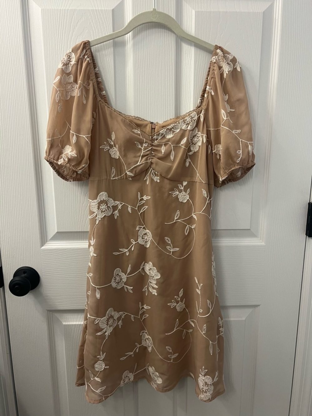 Altar'd State Tan Dress with Cream Floral Embroidery